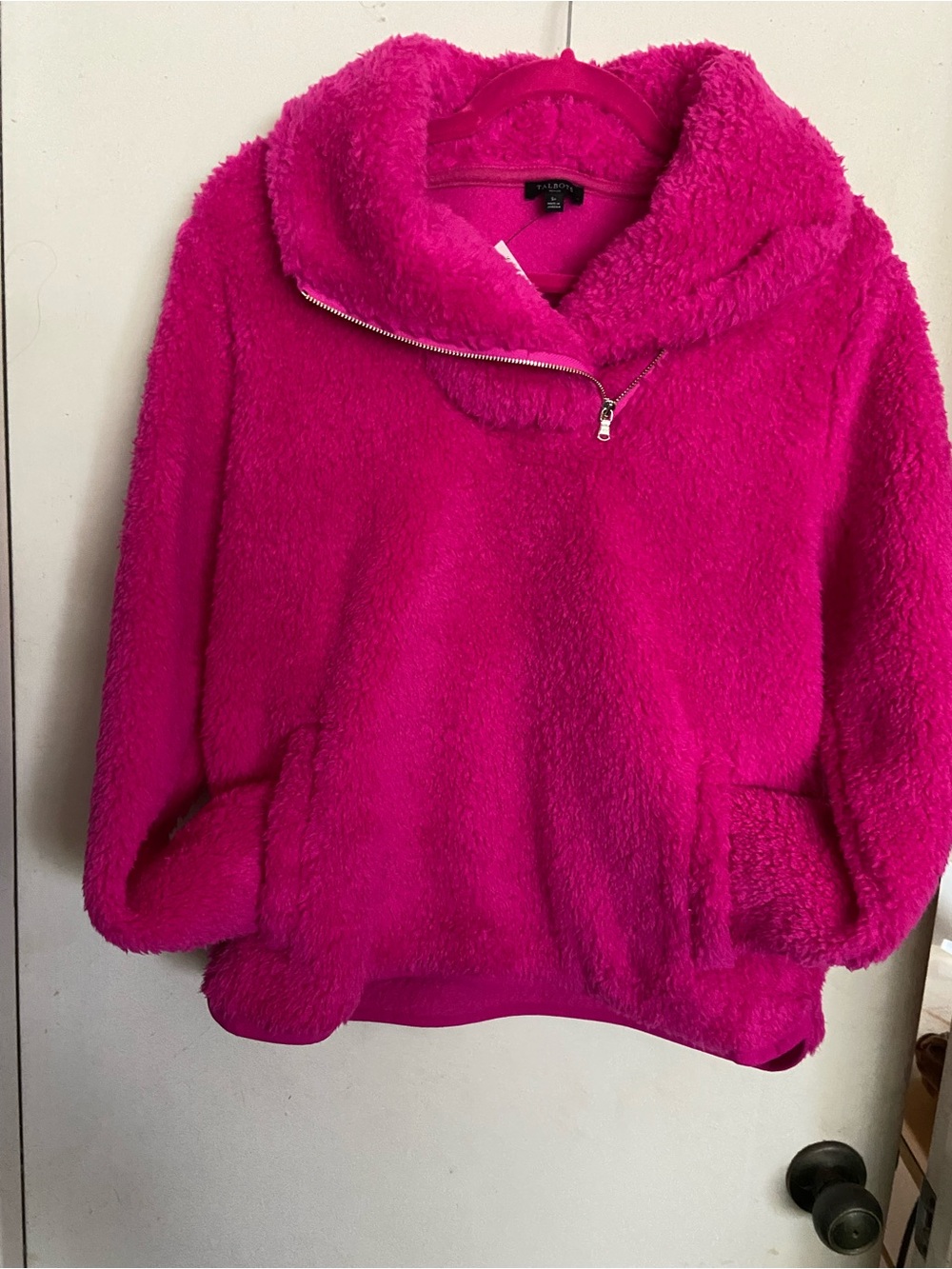 Talbots Plush Faux-Sherpa Cowl Neck Pullover - Hot Pink